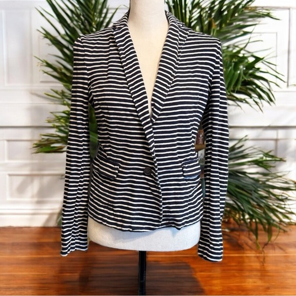 J.Crew Women’s Striped Knit Blazer - Size Small - Navy & White - Picture 1 of 14